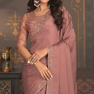 Mauve Embroidered Designer Satin Saree
