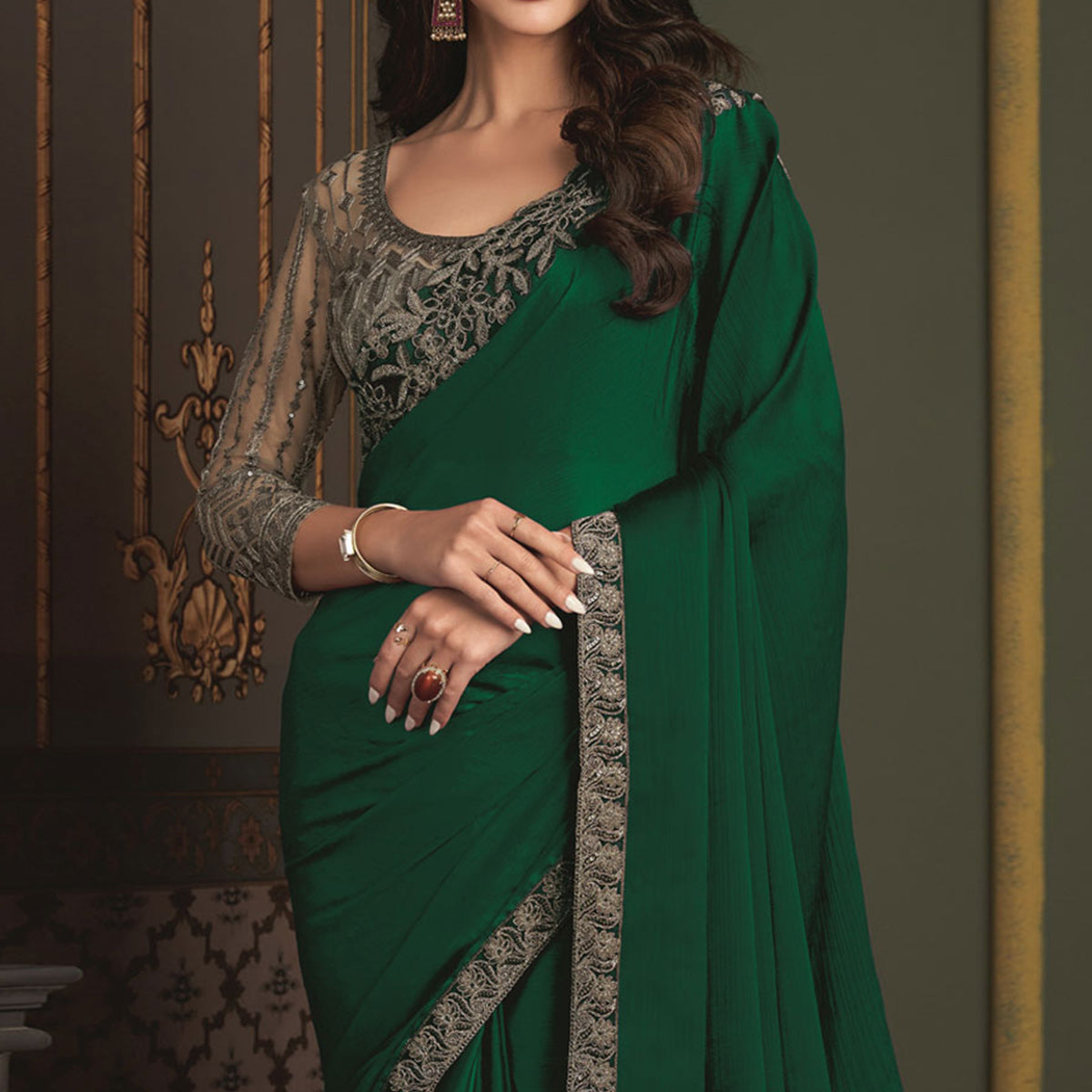 green-embroidered-designer-satin-saree