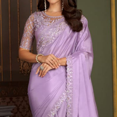 Lavender Embroidered Satin Saree