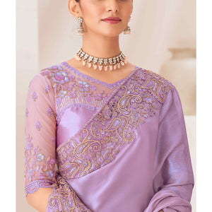 Lavender Floral Sequins Embroidered Chiffon Saree