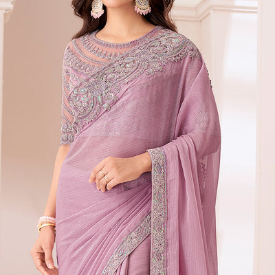 Light Pink Embroidered Chiffon Saree