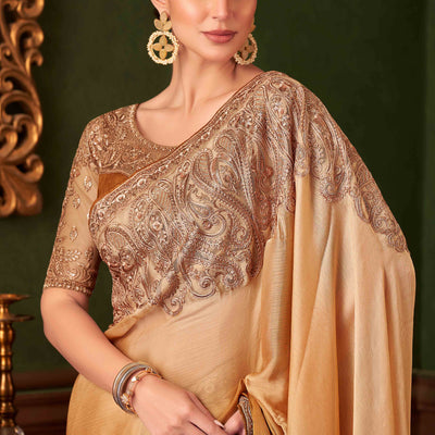 Light Brown Sequins Embroidered Chiffon Saree