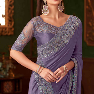 Light Purple Sequins Embroidered Chiffon Saree