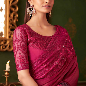 Burnt Pink Sequins Embroidered Chiffon Saree