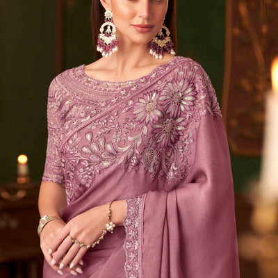 Dusty Pink Sequins Embroidered Georgette Saree