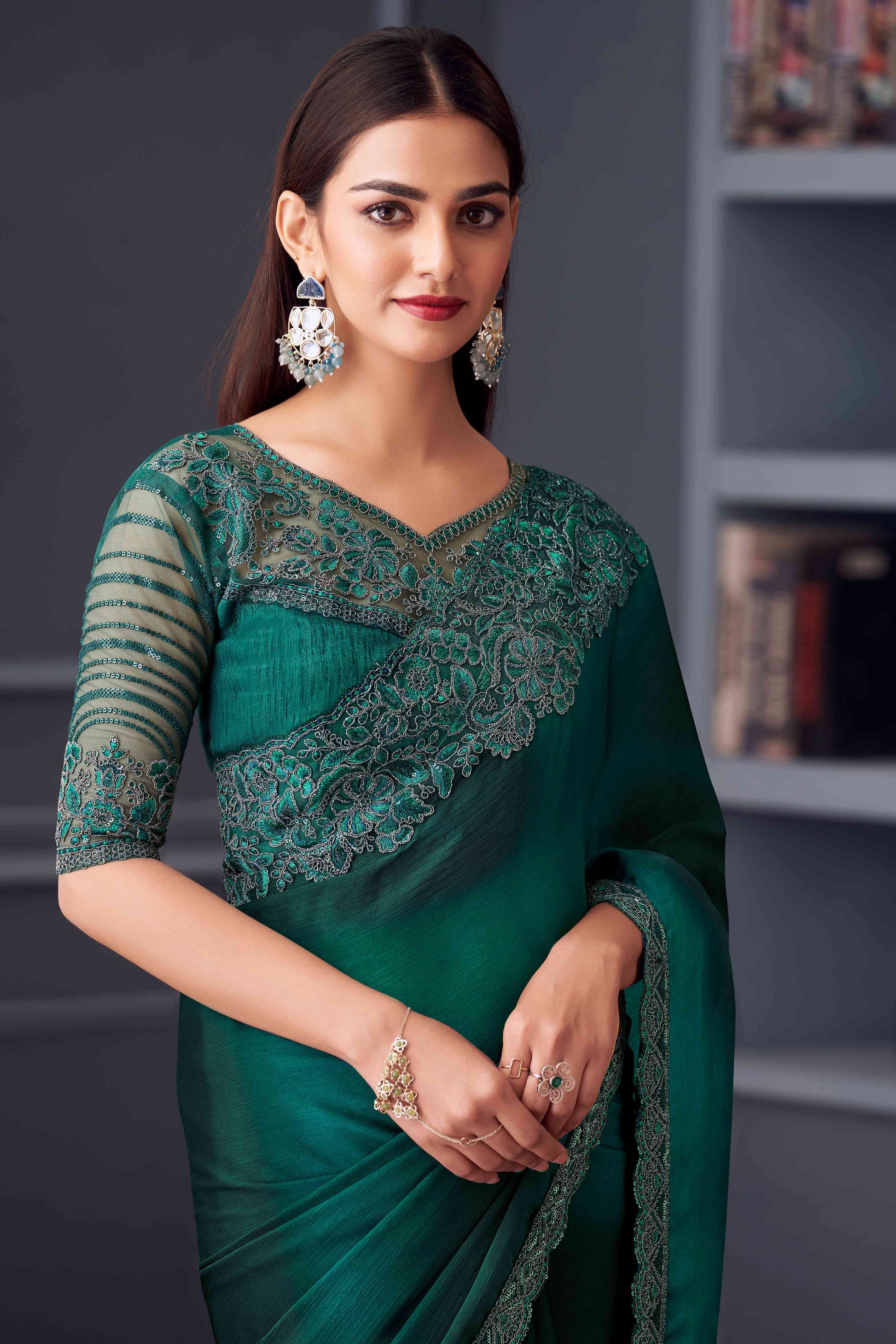 green-sequins-embroidered-satin-saree-4