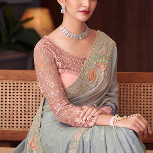 Grey Sequins Embroidered Tissue Saree