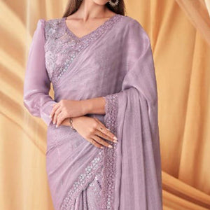 Light Purple Sequins Embroidered Georgette Saree With Tassels