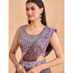 Mauve Sequins Embroidered Ready To Wear Satin Silk Saree