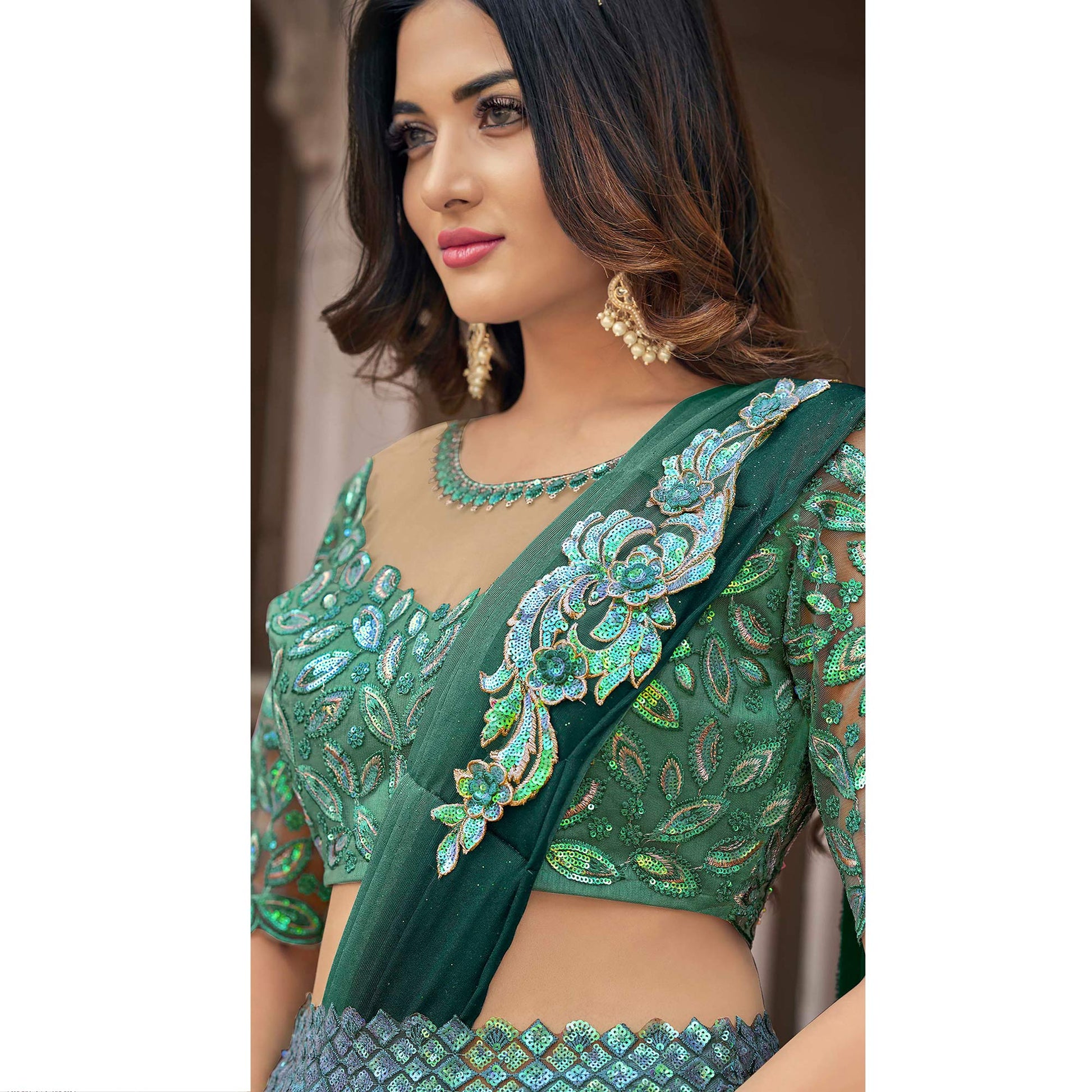 green-sequins-embroidered-ready-to-wear-lycra-saree-1