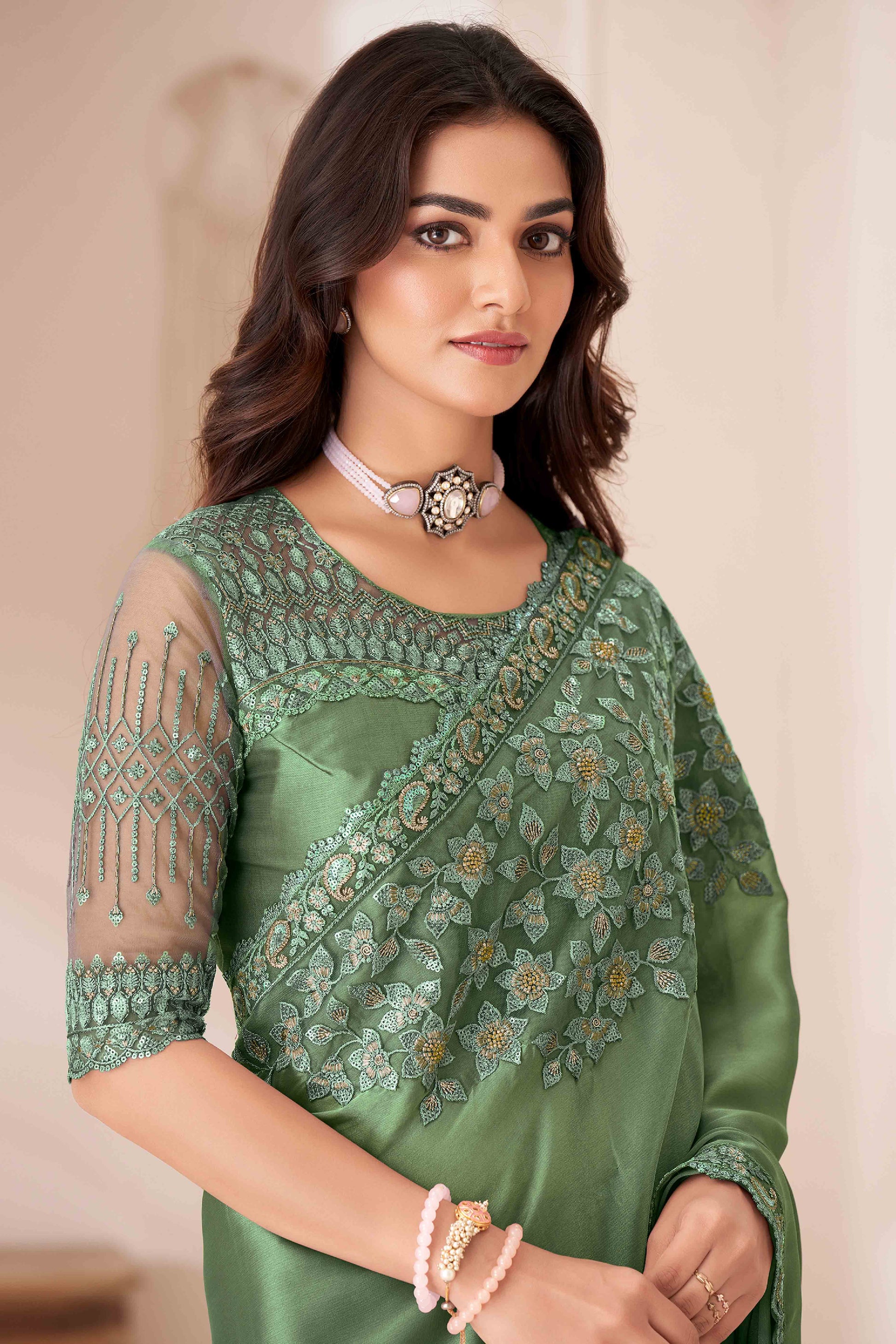 green-sequins-embroidered-satin-saree-1