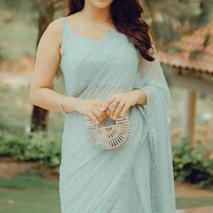 Mint Green Embroidered Georgette Saree