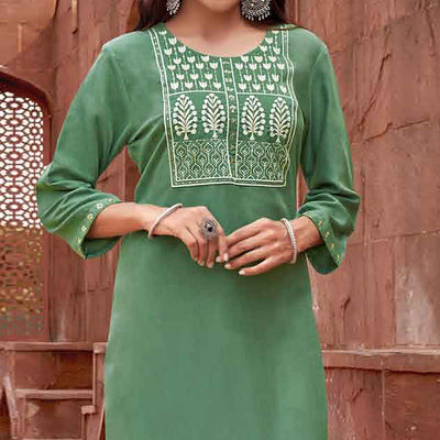 green-floral-embroidered-rayon-kurti-3
