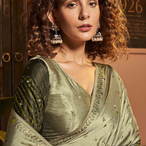 Mehendi Green Swarovski Work Embroidered Ombre Satin Saree