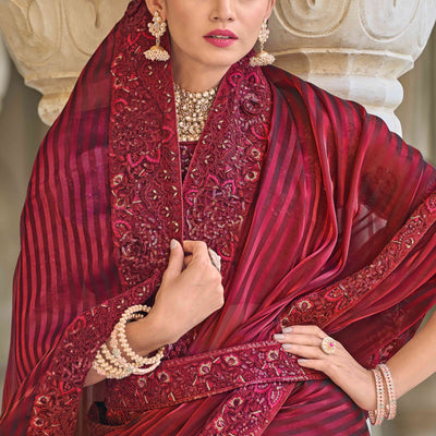 Maroon Sequins Embroidered Georgette Saree