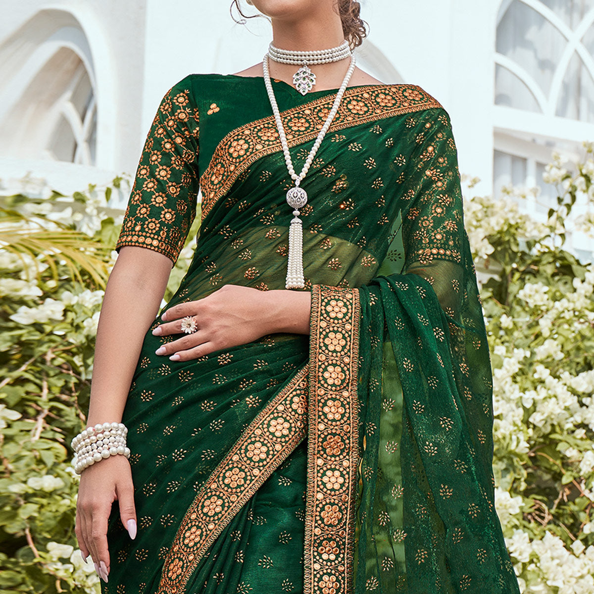 green-foil-printed-georgette-saree-with-embroidered-border-1