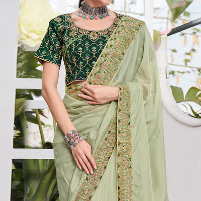green-solid-with-embroidered-border-organza-saree