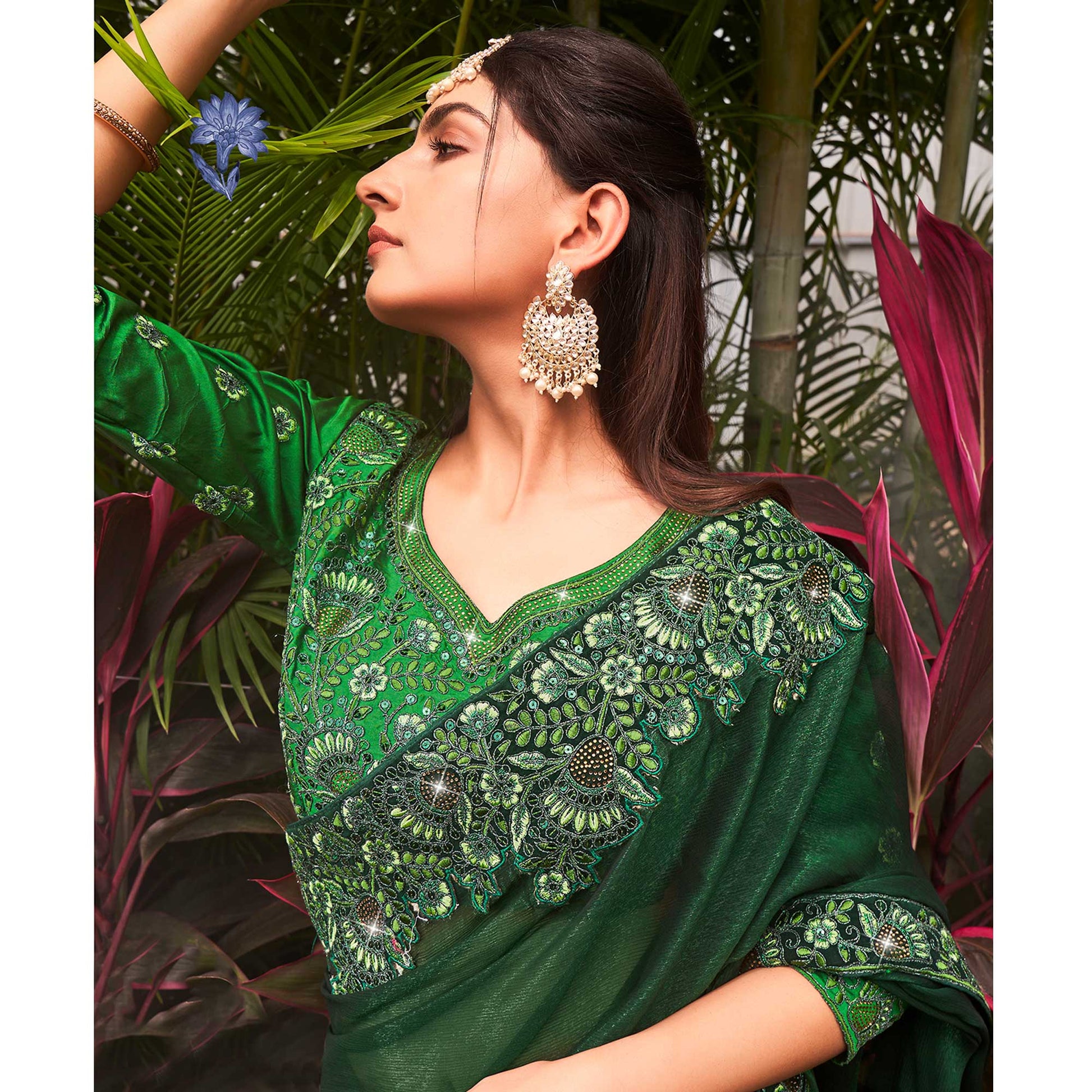 green-solid-with-embroidered-border-chiffon-saree