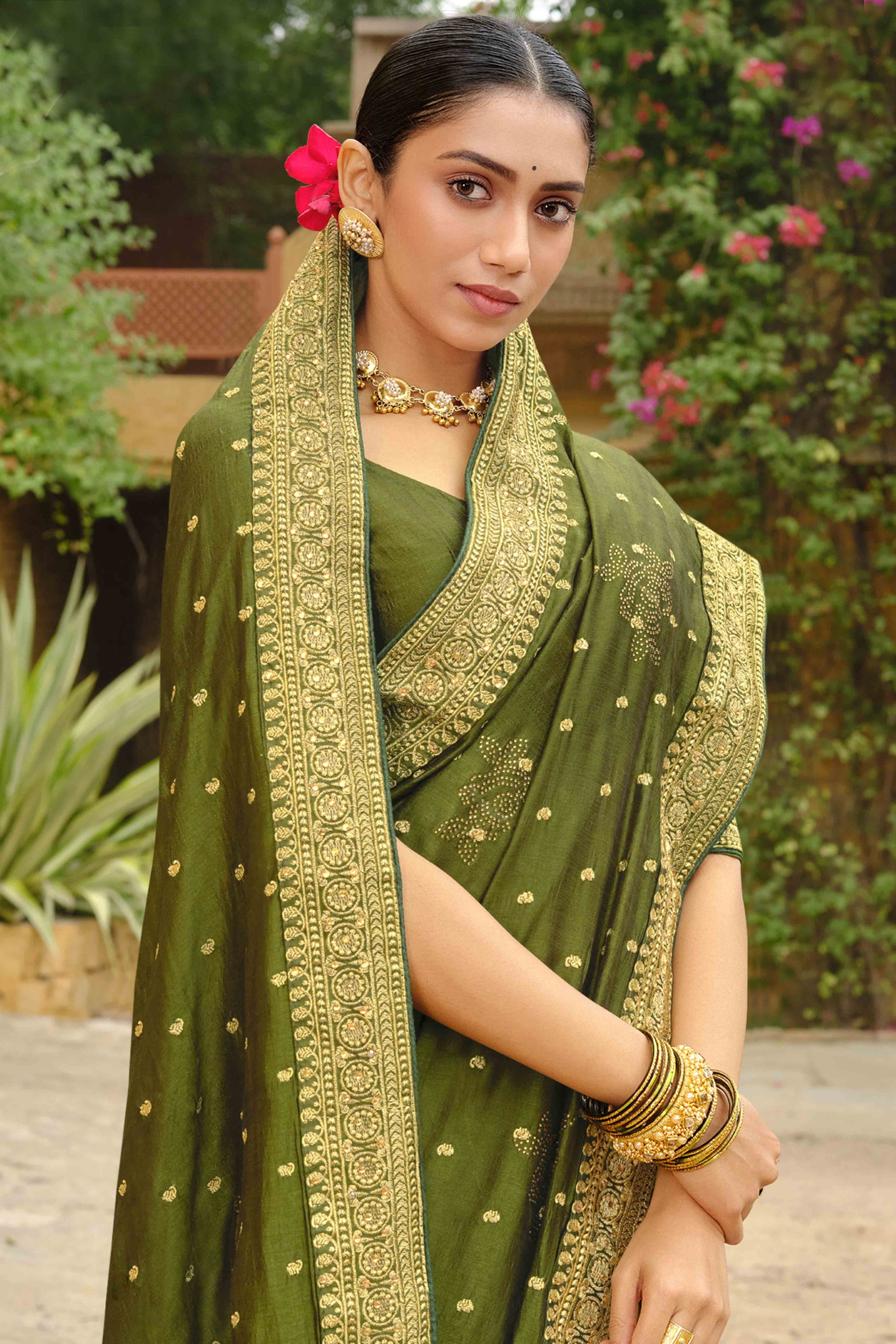 green-swarovski-work-embroidered-vichitra-silk-saree