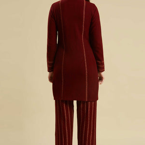 Maroon Woven Woolen Straight Top Bottom Set
