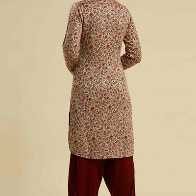 Chikoo Woven Woolen Straight Top Bottom Set