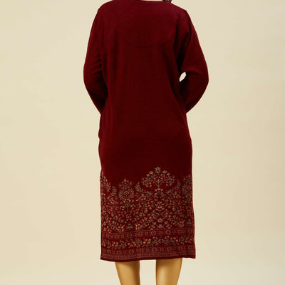 Maroon Floral Woven Woolen Straight Kurti