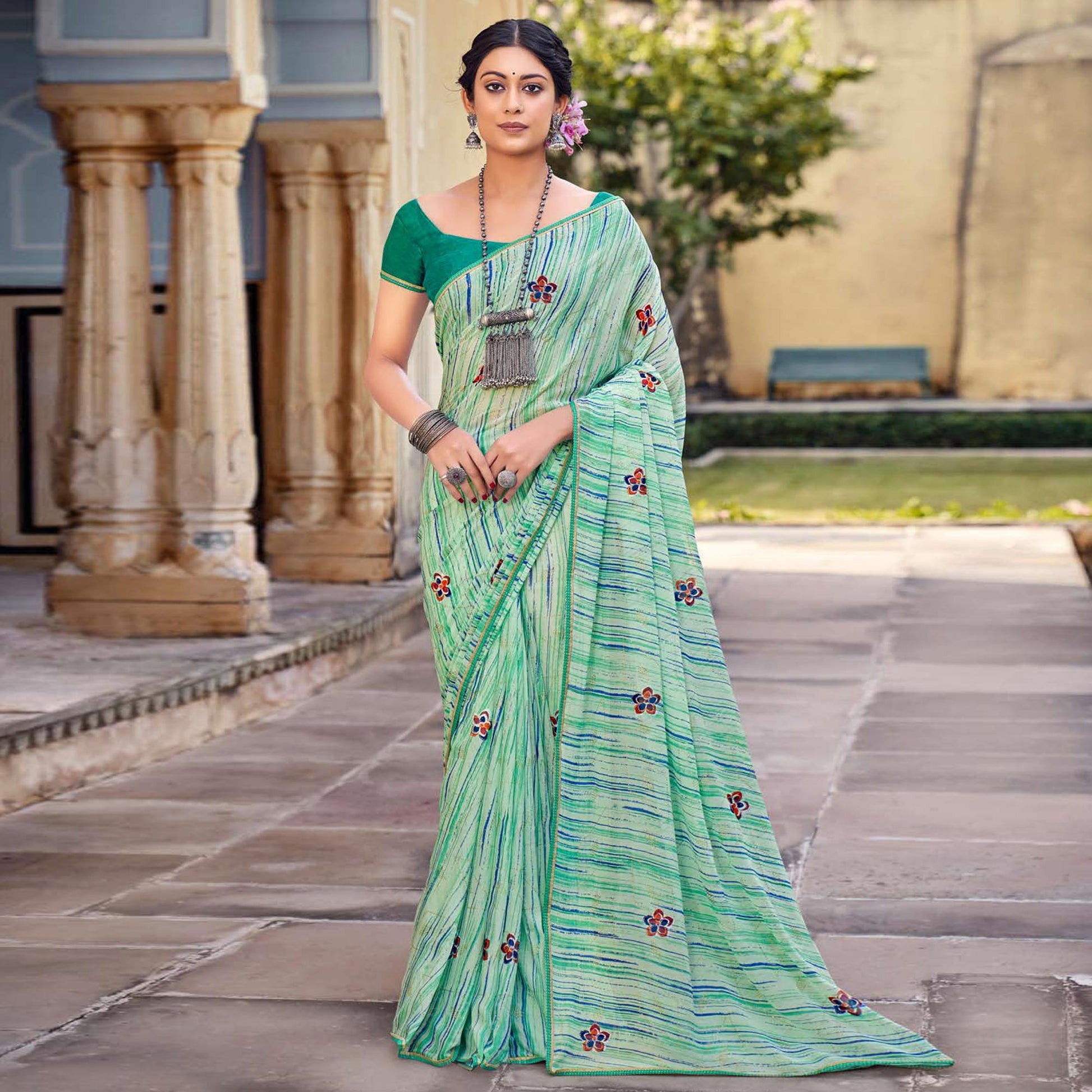 b-green-printed-raw-silk-saree-with-fancy-border