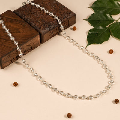 SPHATIK DIAMOND CUT BEADS SILVER MALA