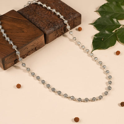 OM NAMAH SHIVAY SILVER BEADS MALA