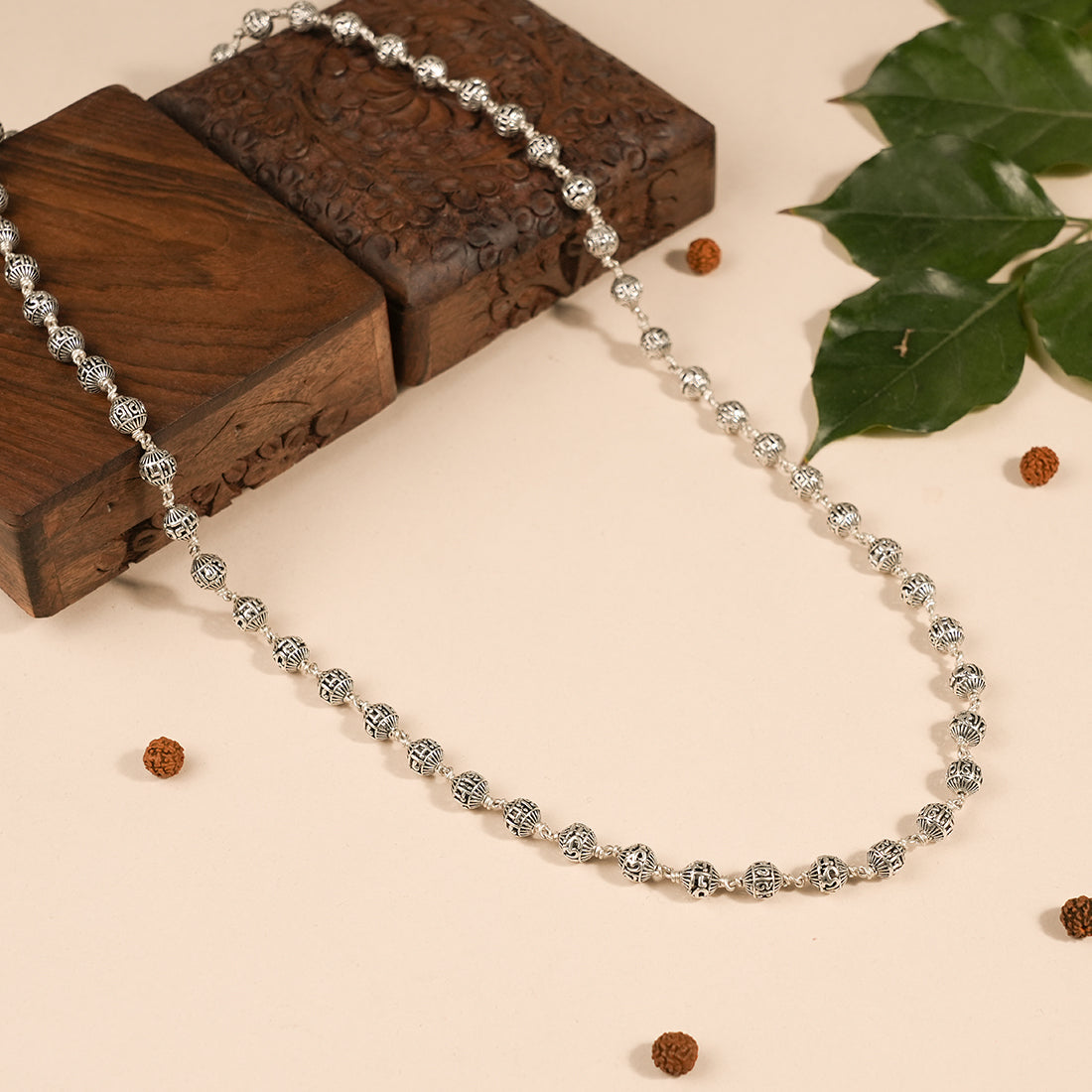 OM NAMAH SHIVAY SILVER BEADS MALA
