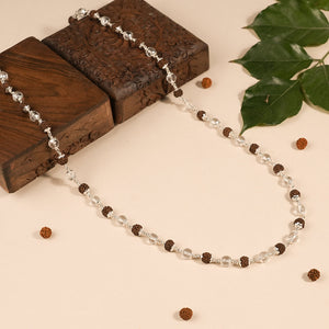 RUDRAKSHA WITH SPHATIK DIAMOND CUT BEADS SILVER MALA