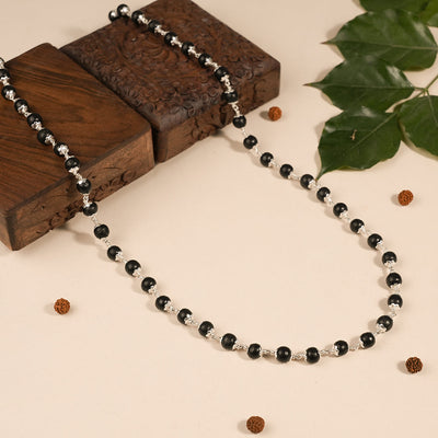 KARUNGALI BEADS SILVER MALA