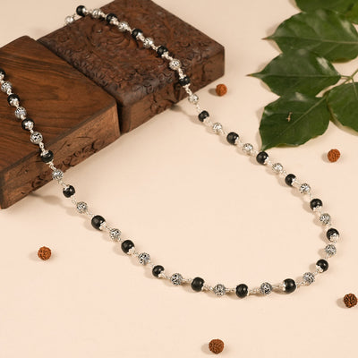 KARUNGALI WITH OM NAMAH SHIVAY SILVER BEADS MALA