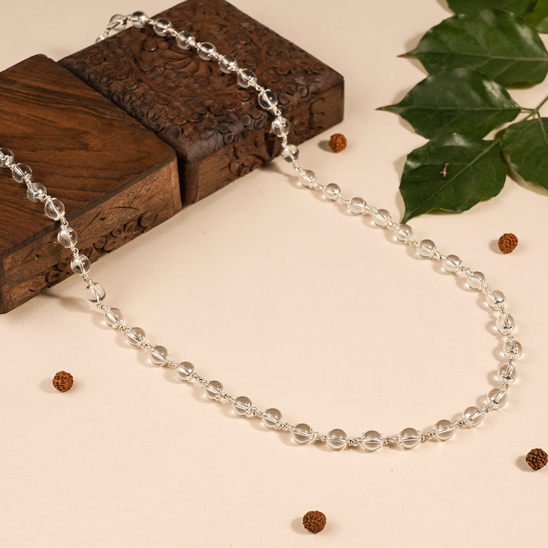 SPHATIK BEAD SILVER MALA
