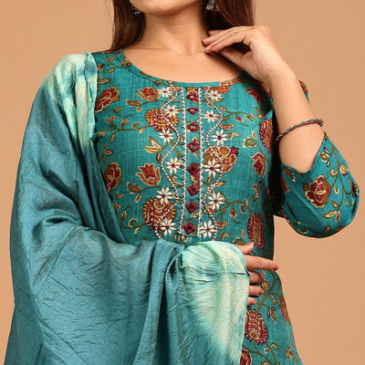 Morpich Printed With Embroidered Rayon Salwar Suit