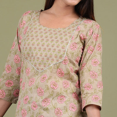 Light Brown Floral Printed Pure Cotton Suit