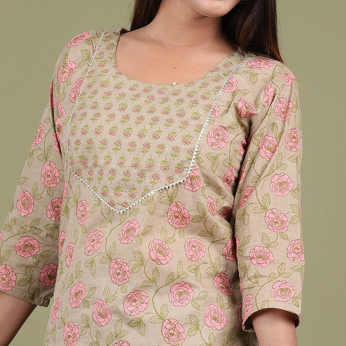 Light Brown Floral Printed Pure Cotton Suit
