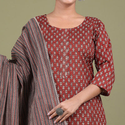 Maroon Floral Printed Pure Cotton Suit
