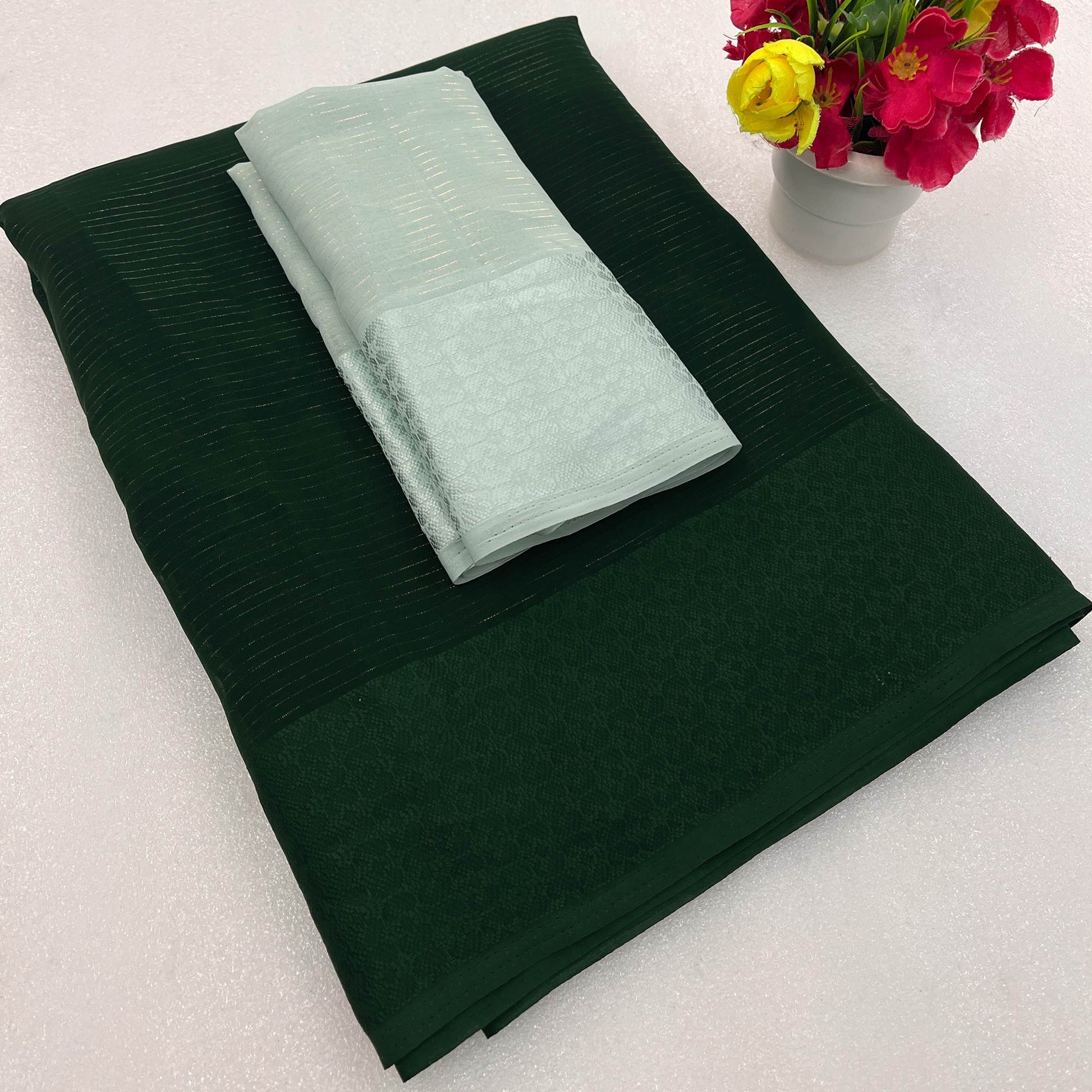 Bottle Green Zari Woven Georgette Saree