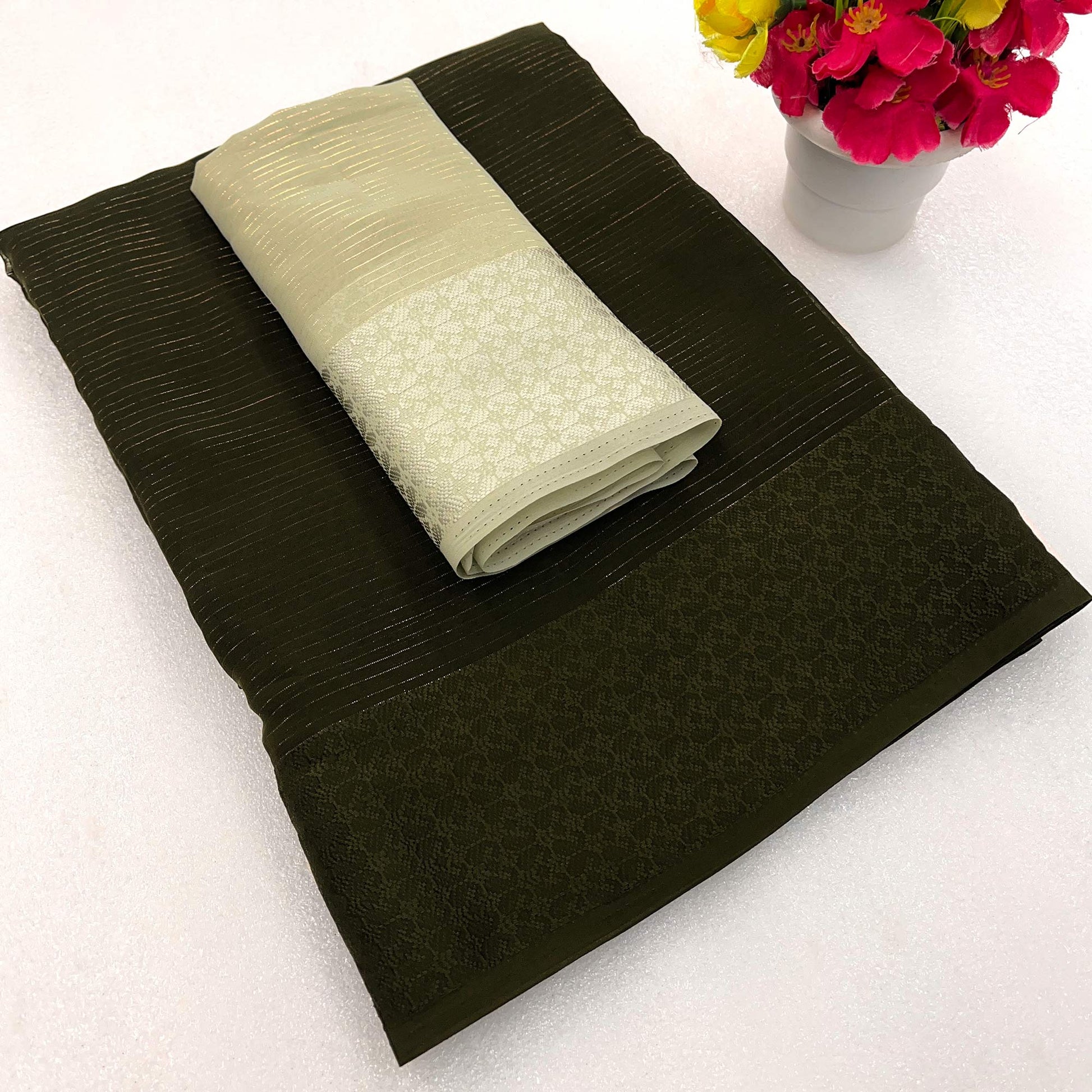 Mehendi Green Zari Woven Georgette Saree