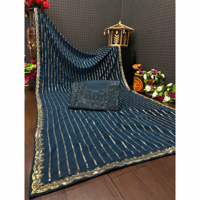 Morpich Sequins Embroidered Georgette Saree
