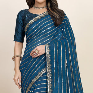 Morpich Sequins Embroidered Georgette Saree