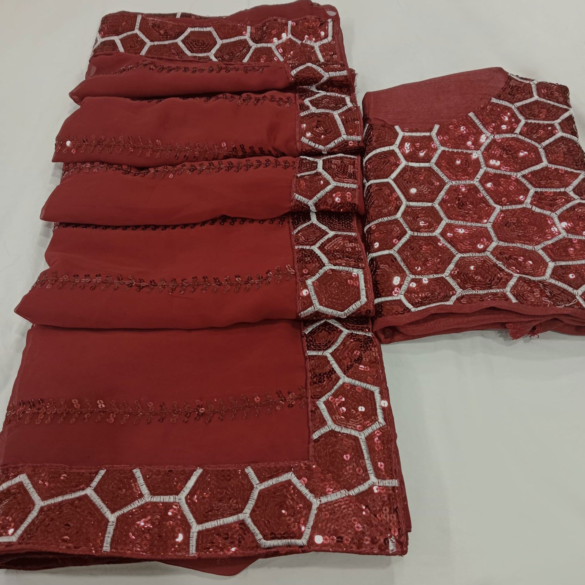 Maroon Sequins Embroidered Georgette Saree