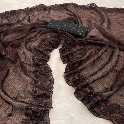 Dark Maroon Sequins Embroidered Chiffon Saree