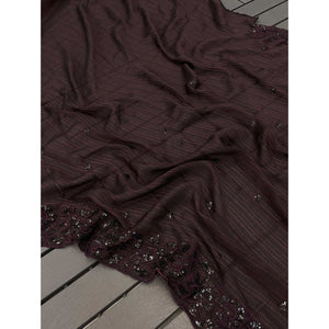 Dark Wine Sequins Embroidered Chiffon Saree