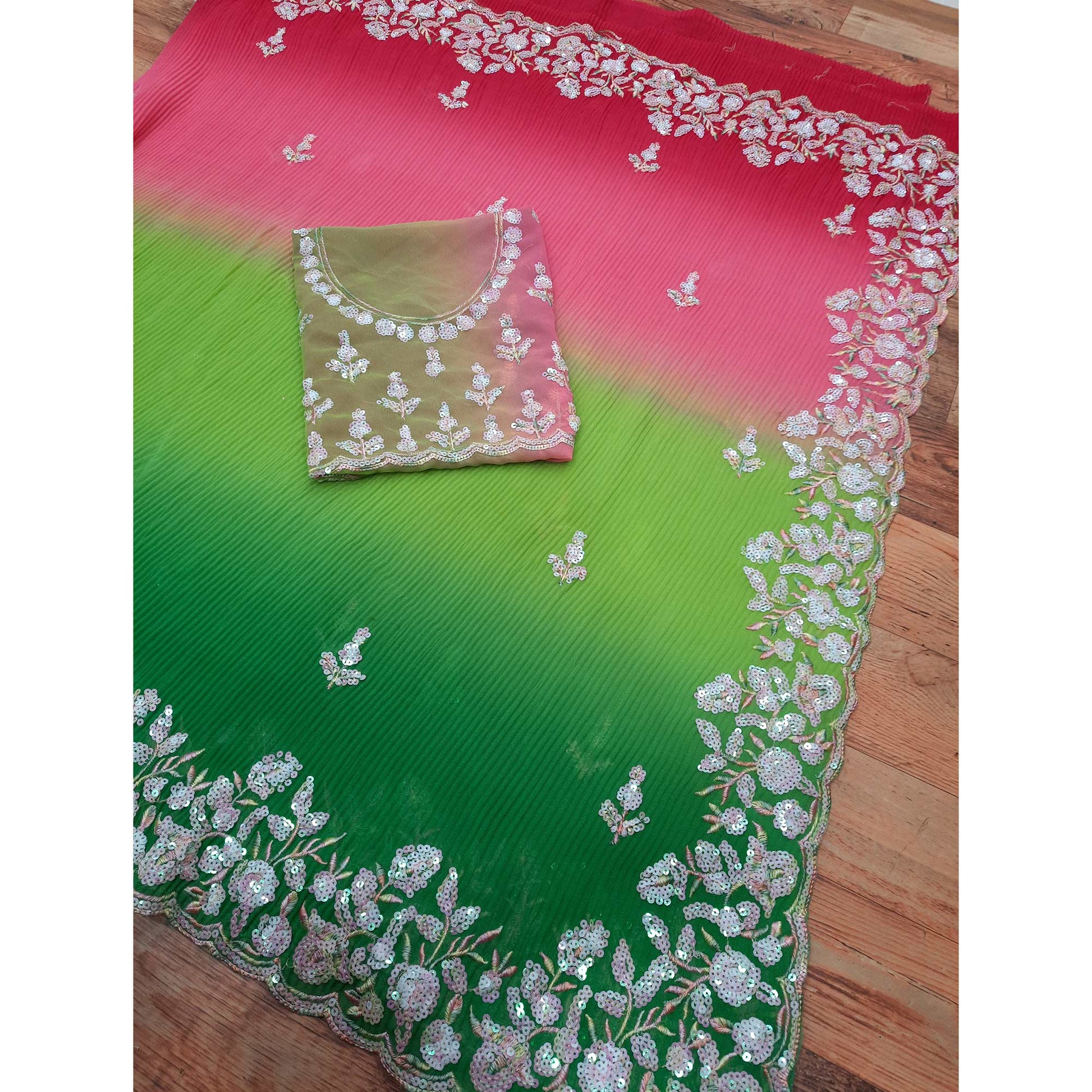 pink-green-sequins-embroidered-georgette-crush-saree