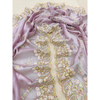 Light Mauve Sequins Embroidered Chiffon Saree