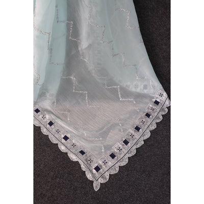 Light Blue Sequins Embroidered Chiffon Saree