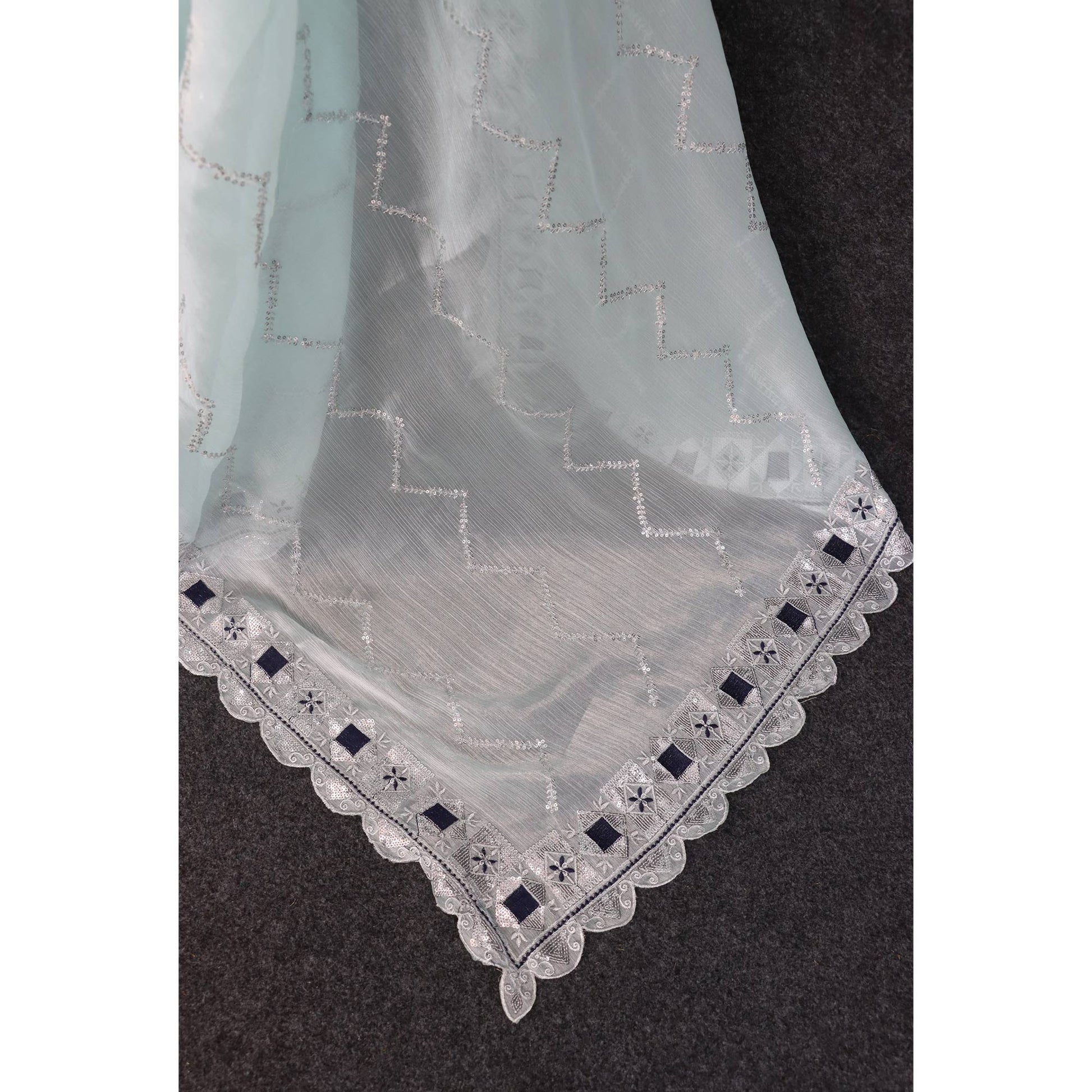 Light Blue Sequins Embroidered Chiffon Saree
