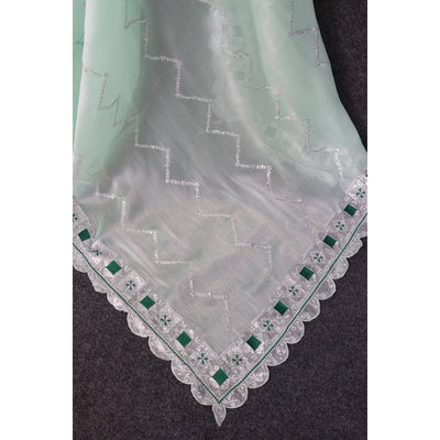 Light Green Sequins Embroidered Chiffon Saree